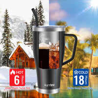 1 x RAW Customer Returns KETIEE thermal mug with straw 850 ml coffee mug to go with 2 lids 30 oz stainless steel insulated mug with handle car mug drinking cup tumbler coffee cup for hot and cold drinks, black - RRP €20.99