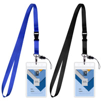 1 x RAW Customer Returns Wisdompro 2-Piece Plastic Badge Holder with 58cm Detachable Neck Key Ring, Waterproof PVC Double-Sided Neck Badge Holder, Badge Card Holder for Nurse, Employees, Black Blue Vertical  - RRP €7.01