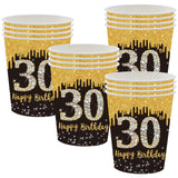 9 x Brand New POPOYU Black and Gold 30th Birthday Paper Cups Party Supplies Disposable Tableware Set Black and Gold Disposable Paper Cups for All Occasions 16 Pack  - RRP €59.85