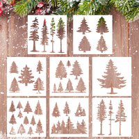 1 x Brand New Grevosea 8pcs Christmas Tree Stencils, Small Reusable Stencils, for Painting on Wood for Wall and Floor - 15x15cm - RRP €16.8