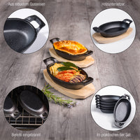 2 x RAW Customer Returns Amazy serving pans with wooden coasters set of 6 - cast iron pan for gratinating, baking, braising, frying and serving dishes Pan pan made of cast iron - RRP €110.88