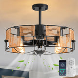 1 x RAW Customer Returns Ganeed Ceiling Fans with Lights Industrial Style Farmhouse 50cm Boho Rattan Cage Pendant Lamp E27 with Remote Control Black 4 Lights - RRP €99.99