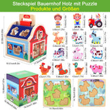 1 x RAW Customer Returns Montessori toys for children from 1 2 3 years, plug-in game farm wood with puzzle, children s toys wooden toys motor skills toys from 1 year, baby toys motor skills cube gifts for girls boys - RRP €28.22