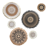 1 x RAW Customer Returns LELE LIFE Jute Boho Wall Decor Set of 6, Flat Round Macrame Boho Wall Hanging, Mandala Wall Art for Bohemian Farmhouse Rustic Bedroom Living Room Wall Decoration - RRP €22.99