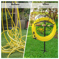 1 x RAW Customer Returns Garden hose holder freestanding metal water hose stand, removable sturdy hose hanger with storage basket, garden hose holder for yard lawn 4 spiky feet  - RRP €33.99