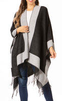 1 x Brand New Sakkas 1927 - Avi Womens Open Front Poncho Wool Cardigan Ruana Cape Scarf W Fringe - White - OS - RRP €30.99