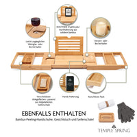 1 x RAW Customer Returns TEMPLE SPRING - Bathtub tray with candle, wine glass, book, tablet, iPad and phone holder. Extendable bathtub tray, wood, Bathtub Tray 100 bamboo natural wood  - RRP €49.99