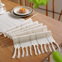 1 x RAW Customer Returns CHUQING table runner Boho style table runner white, 33 x 210 cm, macrame table runner country house style, white - RRP €22.18