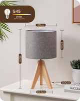 1 x RAW Customer Returns EDISHINE Vintage Table Lamp, Bedside Lamp, Gray, LED Table Lamp with Wooden Tripod, E27 Socket, Linen Shade for Bedroom, Living Room - RRP €32.99