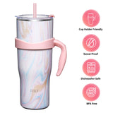 1 x RAW Customer Returns THILY Vacuum Insulated Stainless Steel Mug 1180ml Coffee Travel Mug with Handle and Lid, Sweatproof, Keeps Drinks Cold for 34 Hours or Hot for 12 Hours, Pink Ripple - RRP €26.1