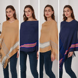 5 x Brand New Ferand Women s Poncho Casual Cape with Imaginative Colorful Striped Pattern - One Size - Navy Blue - RRP €120.0