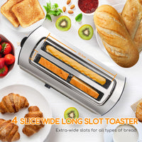 1 x RAW Customer Returns Aiogstar Sunshine Toaster 1600 W, 2 long slots, 7 browning levels and defrost and reheat functions, stainless steel toaster with crumb tray, stainless steel 0 BPA - RRP €38.94