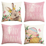 1 x RAW Customer Returns Artoid Mode Happy Easter Honny Bunny Rabbit Flowers Easter Eggs Easter Cushion Covers Set of 4, 45 x 45 cm Spring Decorative Pillow Case Couch Living Room Decoration - RRP €18.14