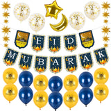 1 x Brand New Ramadan Mubarak Eid Mubarak Balloons Decorations,18 Pieces Eid Decorations Latex Balloons Eid Mubarak Banner Moon Star Foil Balloon Ramadan Set for Muslim Islamic Ramadan Decorations - RRP €20.4