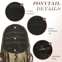 1 x RAW Customer Returns FESHFEN Long Braid Ponytail Hair Extension with Drawstring Long Wavy Curly Chestnut Brown Mixed Ash Blonde Synthetic Hair Extension Natural Clip in Hairpiece Ponytail Synthetic Hair Braid - RRP €23.99