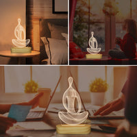 1 x RAW Customer Returns Yoga Lamp LED 3D Art Night Light for Girls Women Meditation Lover Birthday Gifts, USB Power Warm Color Wooden Base Table Lamps - RRP €19.99