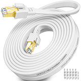 1 x RAW Customer Returns Cat 8 LAN cable 15m, network cable 15 meters flat high-speed 40Gbits 2000MHz Ethernet internet cable shielded, Gigabit WiFi cable 15m white RJ45 patch cable for switch modem - RRP €23.99