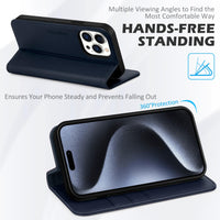 1 x RAW Customer Returns SHIELDON Case for iPhone 15 Pro Max, Shockproof Protective Case Cowhide Leather Card Slot Thickened TPU Magnetic Phone Case Folding Leather Case Compatible with iPhone 15 Pro Max 6.7 - Navy Blue - RRP €30.99