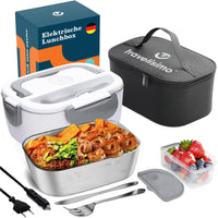 1 x RAW Customer Returns TRAVELISIMO 3 in 1 Electric Lunch Box, 80W 12V 24V 220V Thermal Lunch Box for Car Truck Work, Electric Taper for 1.5L Food in Stainless Steel, Electric Lunch Box for Work Food - RRP €34.99