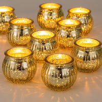 1 x RAW Customer Returns NUPTIO Glass Tealight Glasses Gold Tealight Holder 12 Pieces Tealight Holder Ribbed Tealights Pumpkin Tealight Small for Living Room Candlelight Dinner Table Birthday Parties Tabletop Round - RRP €24.98