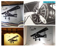 1 x RAW Customer Returns WandSticker4U - XL wall sticker vintage AIRPLANE black I Wall pictures 130x93 cm I Wall sticker retro aviator jet poster I Decoration for living room bedroom youth room boy teenager - RRP €15.0