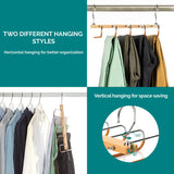 1 x RAW Customer Returns Pack of 2 trouser hangers, space-saving, multiple - 5 in 1 trouser hangers made of wood and stainless steel, extendable - foldable multi hangers - clothes hanger holder - Magic Pant Hangers - RRP €26.81