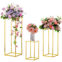 1 x RAW Customer Returns Flower stand gold decoration wedding table decoration - Inweder 3 pieces tall flower vase for centerpieces plant stand metal with acrylic plate gold vases flower column party decoration living room 40 60 80 cm  - RRP €84.95