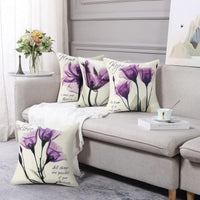 10 x Brand New Set of 4 cushion covers purple flowers plant cushion cover 40 x 40 cm waterproof decorative cushion cover farmhouse spring summer throw pillow sofa cushion decorative cushion covers for cafe office outdoor garden terrace - RRP €166.8