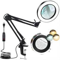 1 x RAW Customer Returns Kevsuvqin Magnifying Glass with Light and Stand, 10X LED Magnifying Glass Lamp with Clamp, LED Magnifying Glass Lamp with 3 Color Modes Dimmable, Lamp with Magnifying Glass for Craft Repairs Close-Ups - RRP €29.99