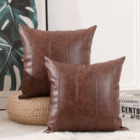 1 x Brand New Yaertun 2 Set Faux Leather Cushion Cover 65 x 65 cm Striped Sofa Cushion Decorative Cushion Cover Leather Look Leather Cover Couch Cushion for Sofa Bedroom Cushion Covers Pillow Dark Brown - RRP €50.29