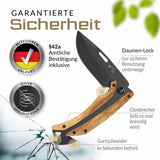 1 x RAW Customer Returns BERGKVIST K30 Titanium folding knife two-handed knife - permitted to be carried in Germany - 3-in-1 pocket knife for outdoor, camping survival with fire steel belt pouch - handle made of olive wood - RRP €33.99