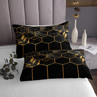 1 x RAW Customer Returns Marble Bedspread Set 240x260, Black Grey Geometric Gold Plaid Bedding Set, Modern Luxury Diamond Quilt Set with Metallic Stripe Printed Beehive Hexagon Grid Coverlet Set, Honeycomb - RRP €51.34