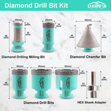 1 x RAW Customer Returns Diamond Core Bit Kit - 7pcs 20mm Drilling Milling 25 35 45 50mm 50mm Diamond Chamfering Cutter Adapter LEKOMESH For Porcelain Ceramic Tile Marble Granite Stone Quartz - RRP €113.1