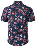 1 x RAW Customer Returns JOGAL Men s Hawaiian Shirt Short Sleeve Regular Fit Summer Leisure Navy Pink Flower XL - RRP €25.95