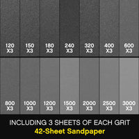 1 x RAW Customer Returns STEBRUAM Sandpaper, Assorted Sandpaper 120 150 180 240 320 400 600 800 1000 1200 1500 2000 2500 3000 Grits,9 x 3.6 for Wood Furniture Polishing, Car Polishing Metal 42 Pieces  - RRP €10.5