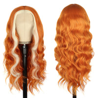 1 x RAW Customer Returns PORSMEER Lace Front Wig Long Curly Wavy Orange Ginger with Blonde Wig for Women 13x4 Lace Front Glueless Wig Natural Hairline Heat Resistant Synthetic Hair Copper Red - RRP €59.0