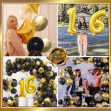 1 x Brand New Yskmefun 16th Birthday Decoration for Girl Boy, Black and Gold 16th Birthday Decoration, Black and Gold Birthday Balloon, with Happy Birthday Banner, Birthday Shawl - RRP €19.2