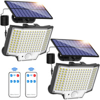 1 x RAW Customer Returns Shuniu solar lamps for outdoors with motion detector, 160 LED solar lights with remote control, IP65 waterproof motion detector outdoor solar, 3 modes LED solar spotlight for garden with 5M cable 2 pieces  - RRP €35.16