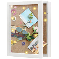 1 x RAW Customer Returns Brmeday 3D picture frame for filling 28 x 35 cm wooden object frame for filling white shadow box frame with linen back panel for memorabilia wedding desk gift, with LED fairy lights - RRP €29.89