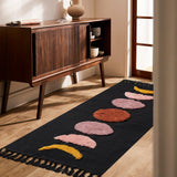 1 x RAW Customer Returns LINROMIA Carpet Runner Hallway Long 60x150 cm, Boho Black Moon Tufted Cotton Carpet with Woven Tassels, Washable Carpet for Bathroom Kitchen Living Room Bedroom Hallway Dining Room - RRP €35.99