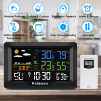 1 x RAW Customer Returns Kalawen Weather Station with Outdoor Sensor Indoor and Outdoor Color Display Multifunctional Digital Thermometer Hygrometer Digital Alarm Clock Radio Weather Station for Home Office Garden - RRP €43.36