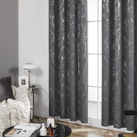 1 x RAW Customer Returns Deconovo Curtain with Eyelets Blackout Curtains Opaque Curtains Thermal Curtains with Tree Branch Pattern Curtains Living Room Modern, 290x140 cm Height x Width , Dark Grey, Set of 2 - RRP €28.49