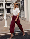 1 x RAW Customer Returns Zeagoo Women s Pants Summer Casual Palazzo Pants Leisure Pants Wide Leg Summer Pants High Waist with Pockets Wine Red S - RRP €30.99