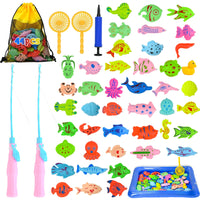 1 x RAW Customer Returns Herefun Pack of 51 magnetic fishing toys, bath toy, bath toy for children, fish fishing toy magnet with 2 fishing rods and net, fishing gift for girls and boys - RRP €19.15