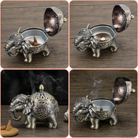 1 x RAW Customer Returns SUMNACON Zinc Alloy Incense Burner with Lid Incense Stick Holder Incense Bowl Incense Bowl Incense Container Home Decoration for Bedroom Yoga Living Room Gift Elephant Shape Ore Color  - RRP €19.99