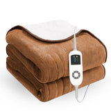 1 x RAW Customer Returns CORIWELL heated blanket with automatic switch-off, 180 x 130 cm flannel electric heated blankets, 9 temperature levels and 9 hour time settings, washing machine, brown - RRP €28.99