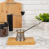 1 x RAW Customer Returns Alisveristime Authentic Turkish Coffee Pot, Handmade Cezve Ibrik, Multiple Sizes and Colors Available, Upgrade Your Coffee Experience Now Silver, 1 Cup  - RRP €17.04