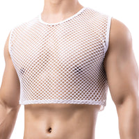 1 x Brand New YUFEIDA Men s Undershirts Fishnet Crop Top Mesh See Through Crop Half Tank Tops Novelty T-Shirts Undershirts for Men - RRP €27.6