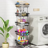 1 x RAW Customer Returns SAYZH Kitchen Fruit Cart, for Vegetable Storage, 5-Tier Stackable, with Wheels and Non-slip Feet Black  - RRP €54.99