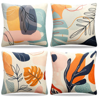 1 x Brand New Sofa Cushion Covers 45x45cm 4 Pack Cushion Covers Linen Decorative Colorful Cushion Covers Leaves Boho Abstract Cushion Covers Modern Art Pillowcase for Sofa Bed Home Living Room - RRP €22.8